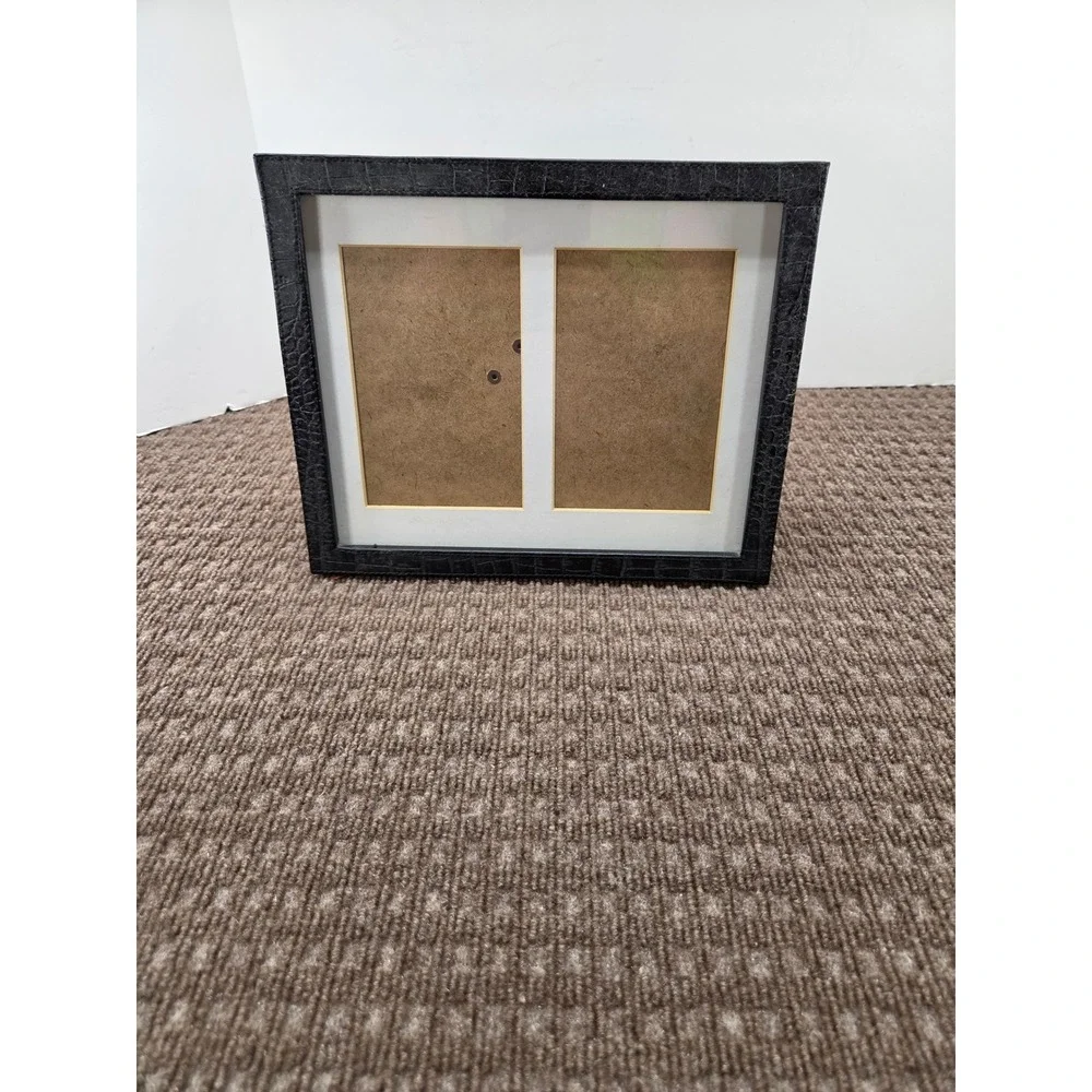 Frames & Moore 8x10 Black Crocodile Leather Double 4x6 Photo Frame HRB14853